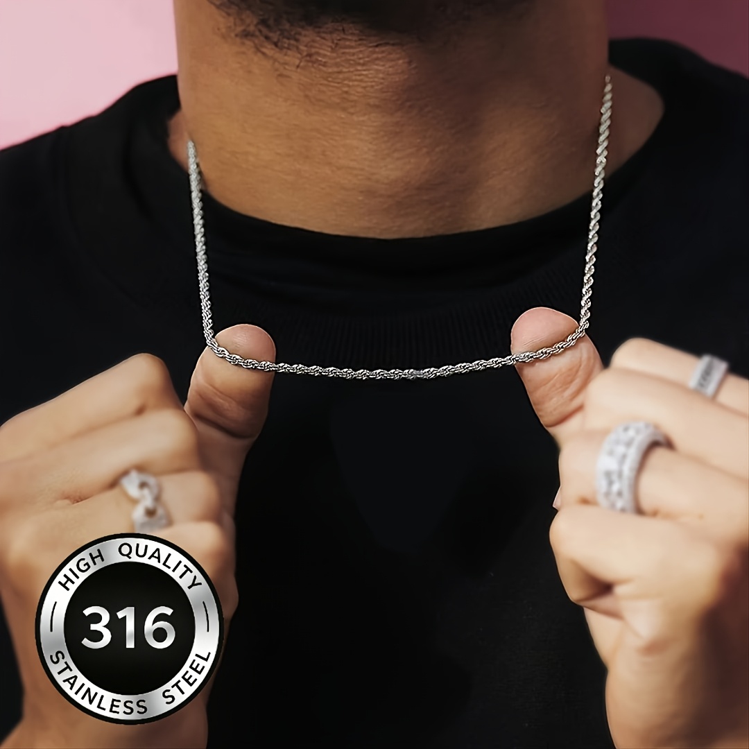 Men's 2mm Thick 316L Twisted Rope Necklace, Stylish Accessory